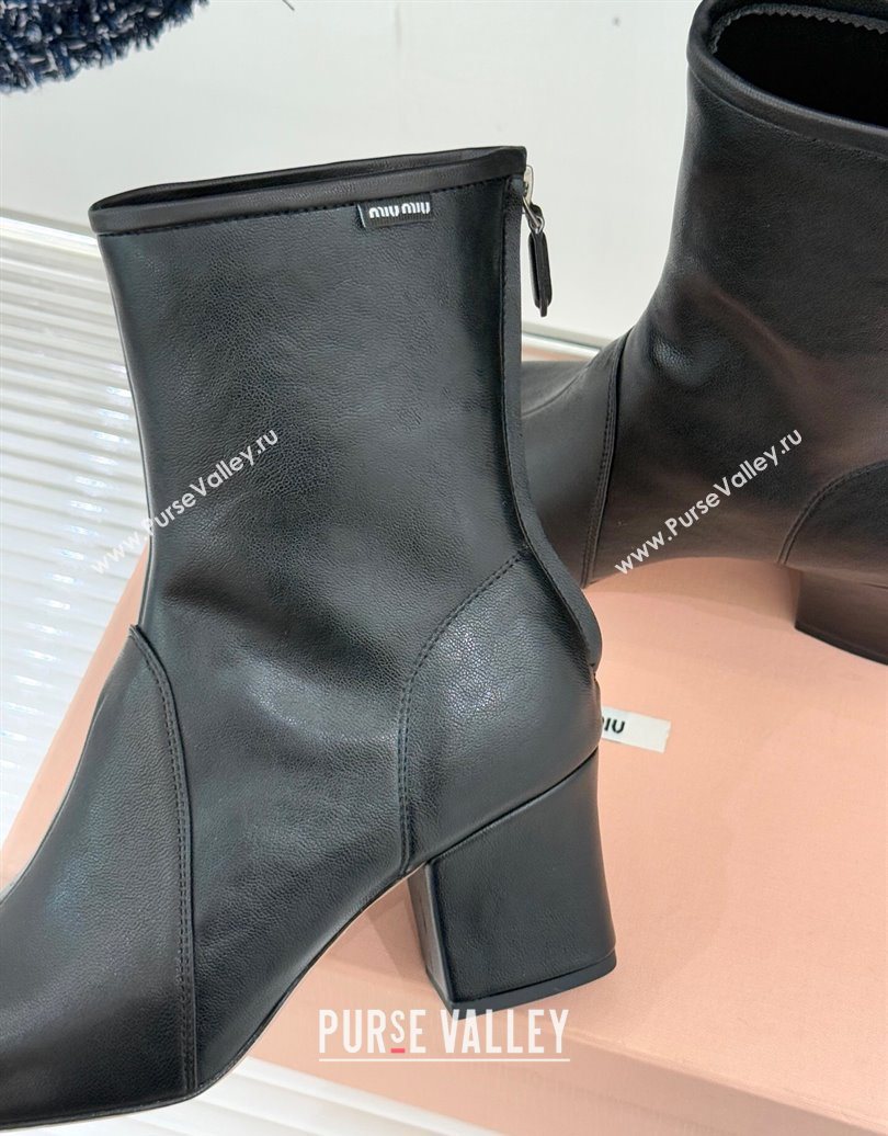 Miu Miu Nappa Leather Heel Ankle Boots 5cm with Logo Tag Black 2025 5T557E (MD-251024123)