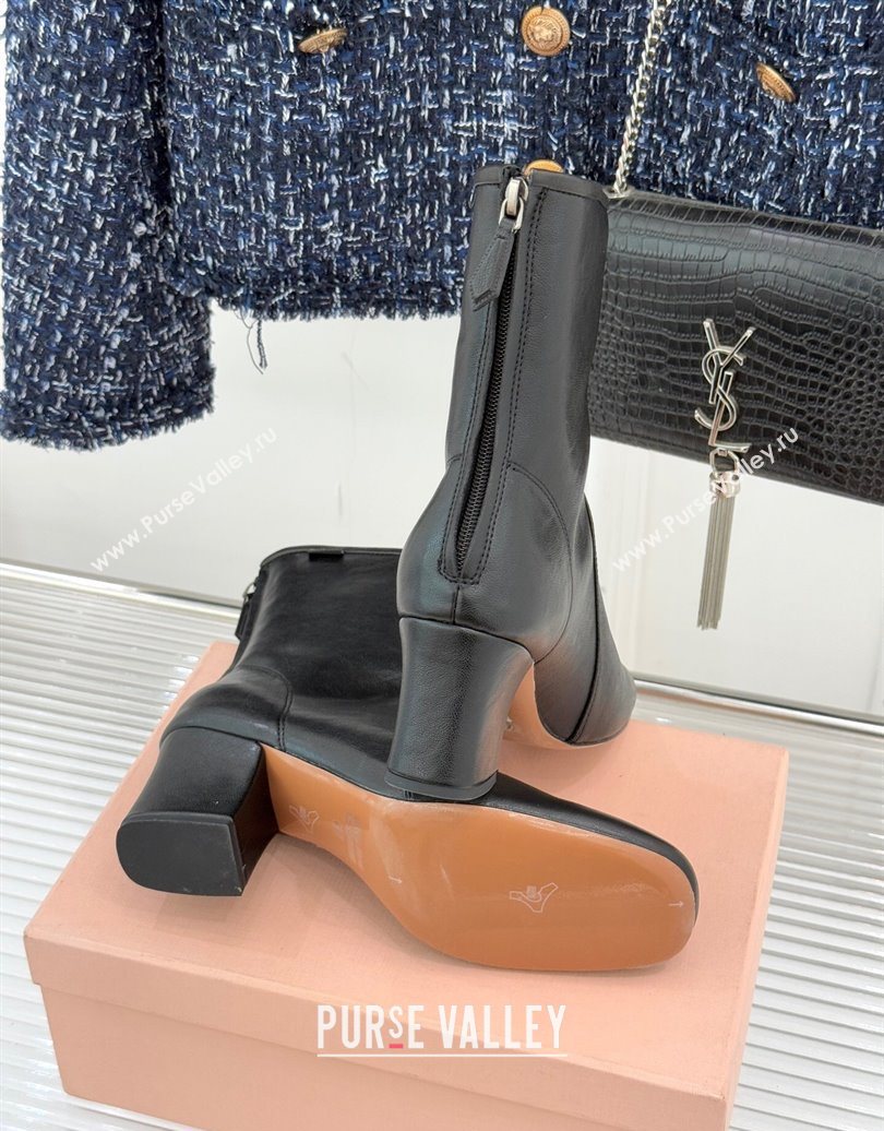 Miu Miu Nappa Leather Heel Ankle Boots 5cm with Logo Tag Black 2025 5T557E (MD-251024123)