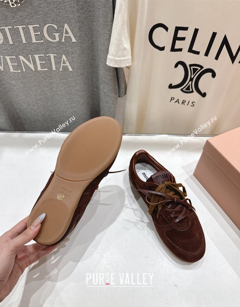 Miu Miu Gymnasium Sneakers in Suede Leather Dark Brown 2025 1024 (MD-251024086)