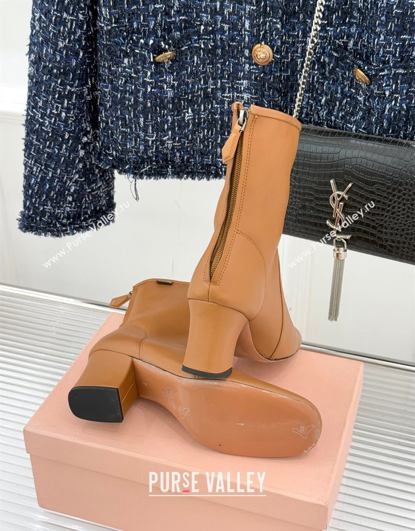 Miu Miu Nappa Leather Heel Ankle Boots 5cm with Logo Tag Light Brown 2025 5T557E (MD-251024124)