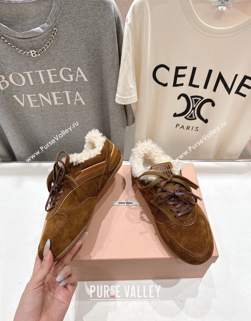 Miu Miu Gymnasium Sneakers in Suede and Wool Brown2 2025 1024 (MD-251024081)