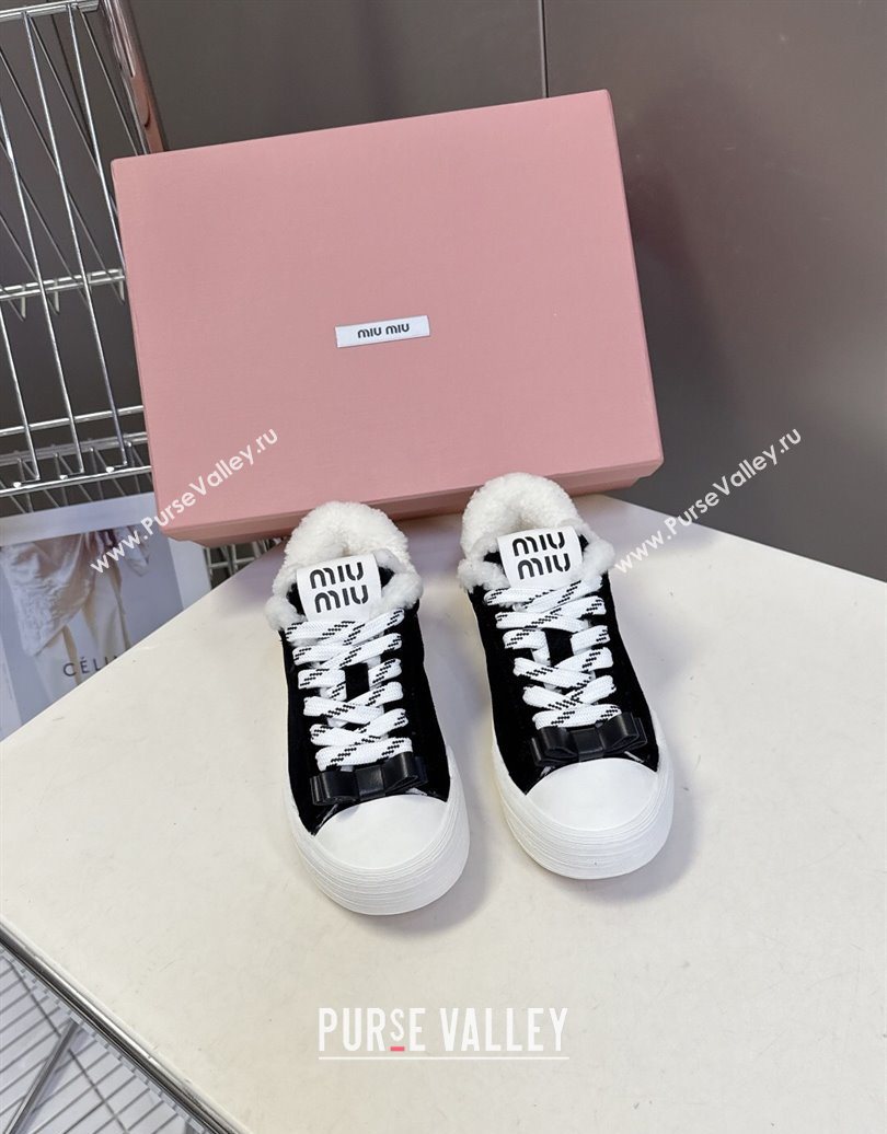 Miu Miu Suede and Wool Sneakers with Bow Black 2025 1024 (MD-251024087)
