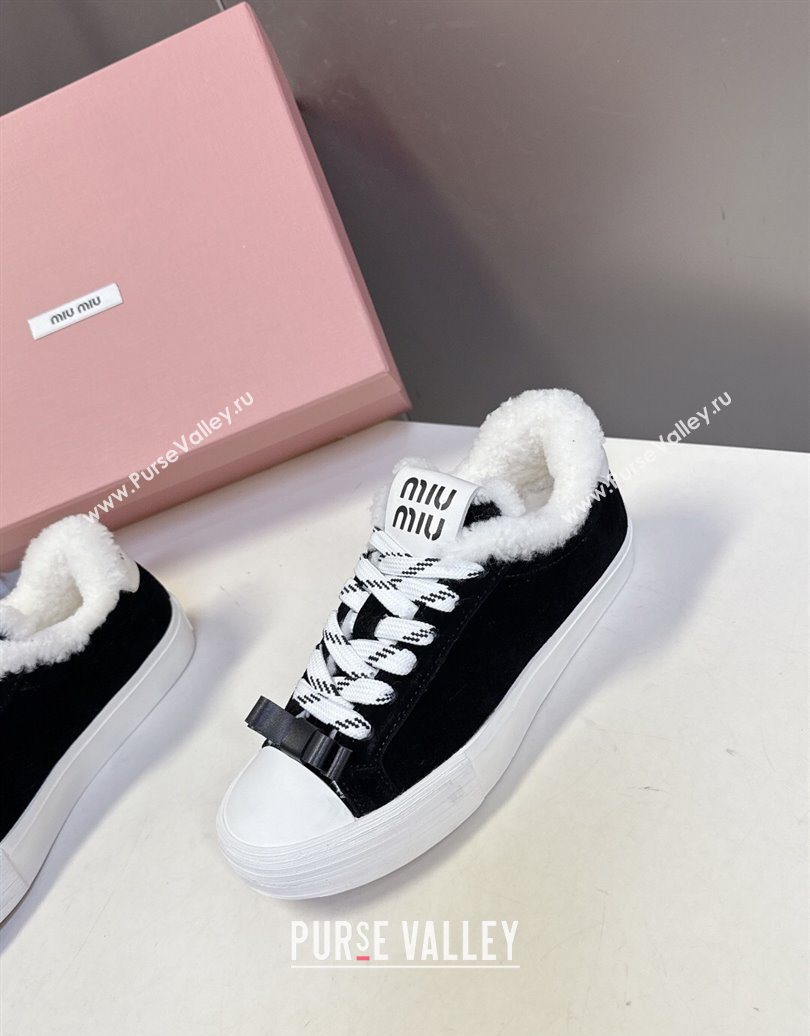 Miu Miu Suede and Wool Sneakers with Bow Black 2025 1024 (MD-251024087)
