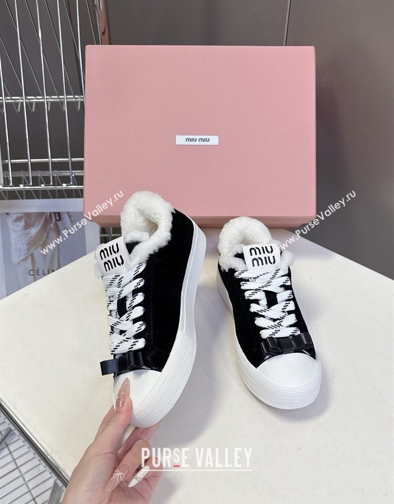 Miu Miu Suede and Wool Sneakers with Bow Black 2025 1024 (MD-251024087)
