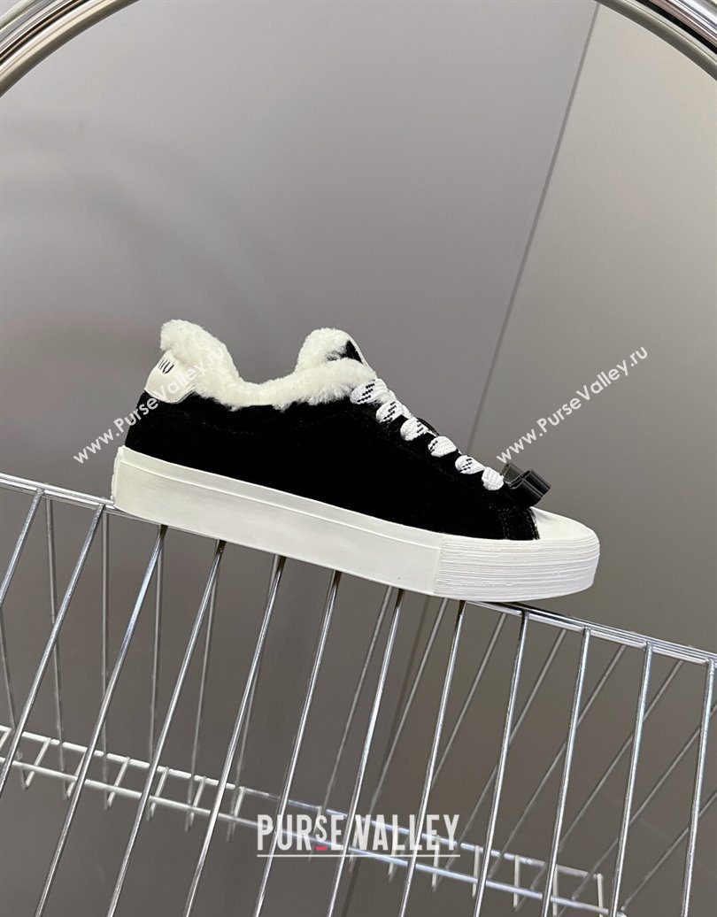 Miu Miu Suede and Wool Sneakers with Bow Black 2025 1024 (MD-251024087)