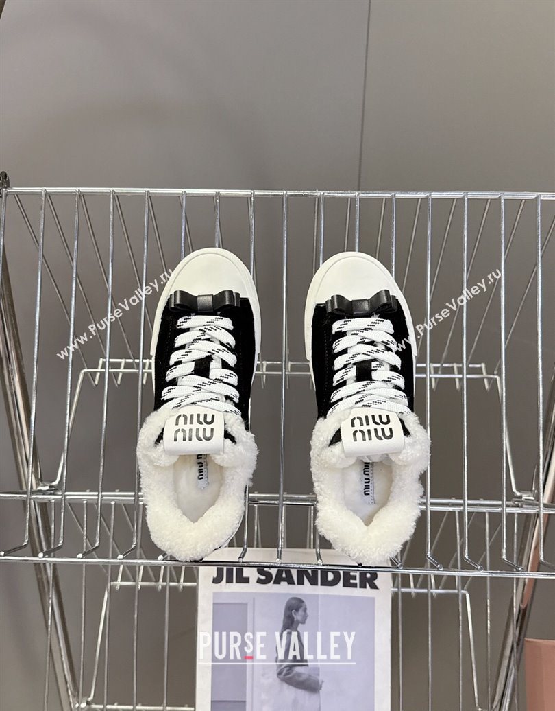 Miu Miu Suede and Wool Sneakers with Bow Black 2025 1024 (MD-251024087)