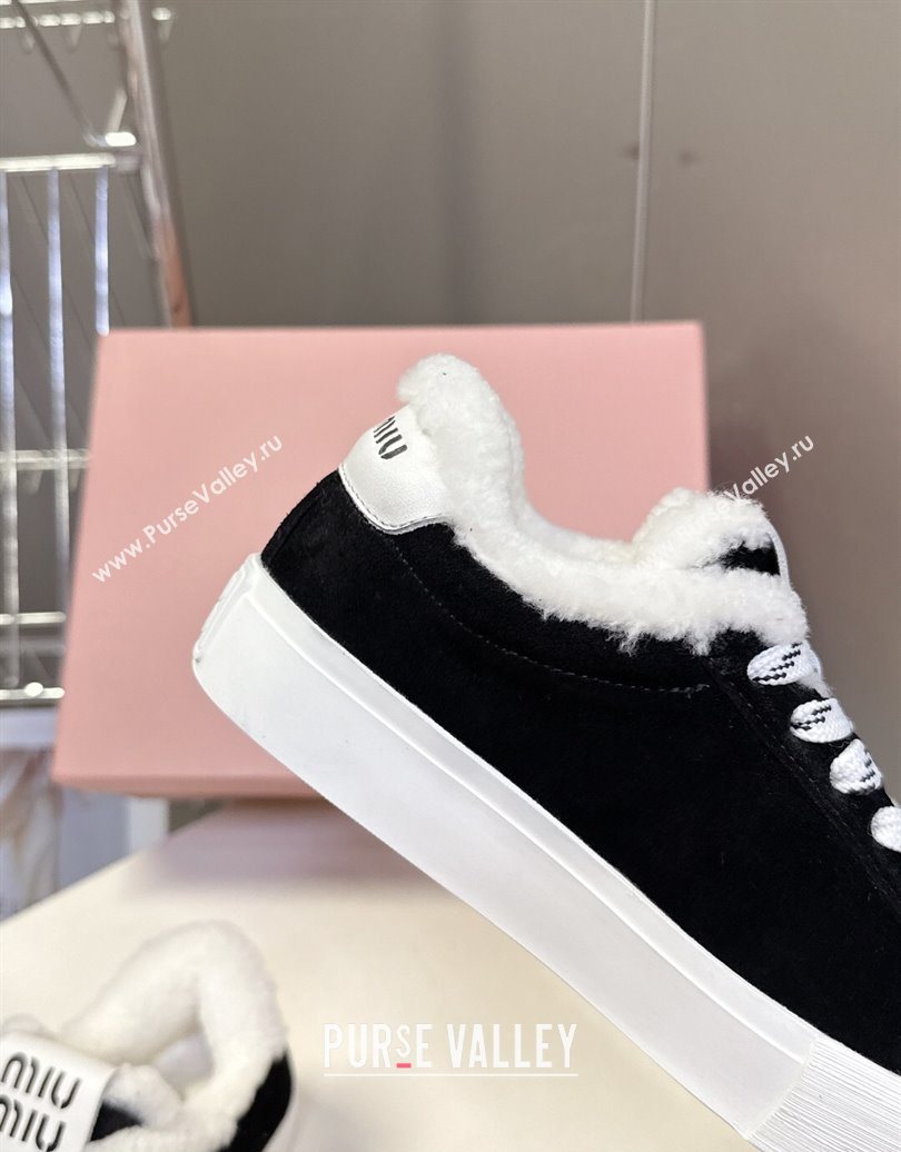 Miu Miu Suede and Wool Sneakers with Bow Black 2025 1024 (MD-251024087)