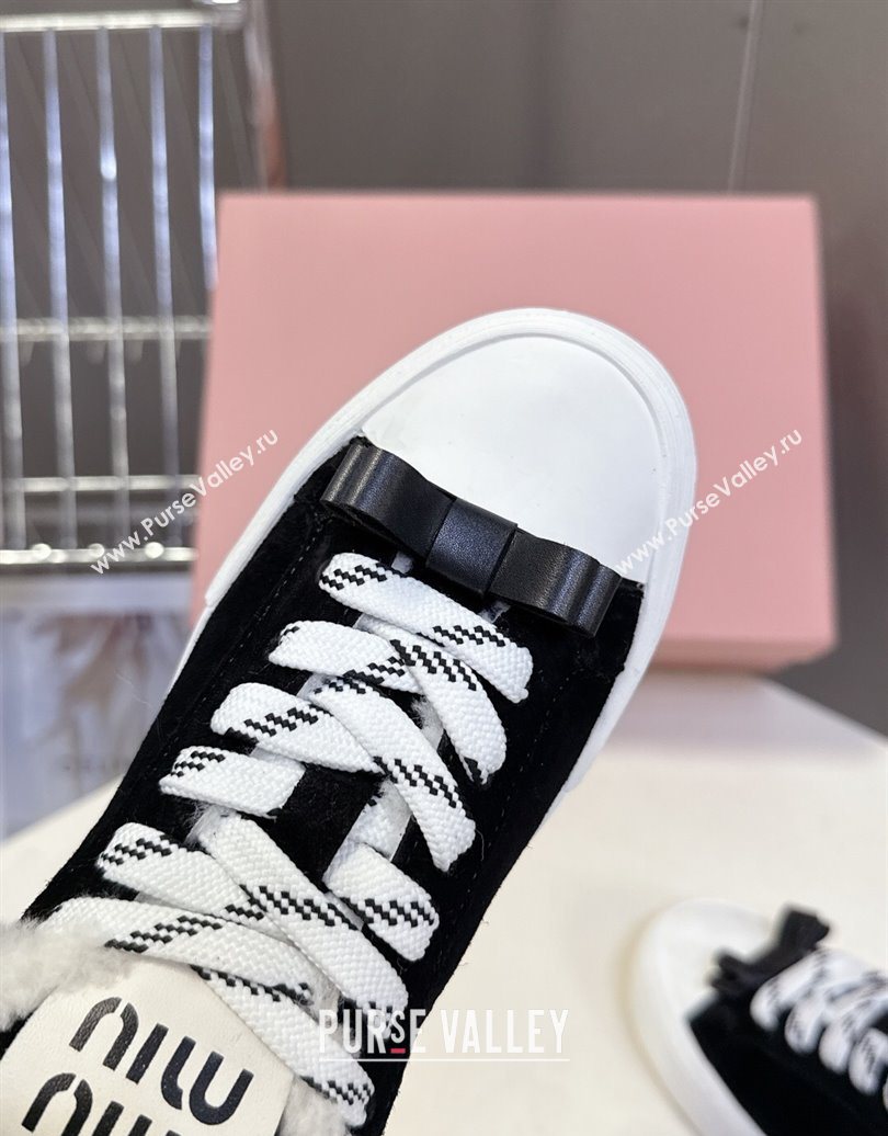 Miu Miu Suede and Wool Sneakers with Bow Black 2025 1024 (MD-251024087)