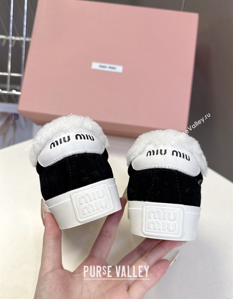 Miu Miu Suede and Wool Sneakers with Bow Black 2025 1024 (MD-251024087)