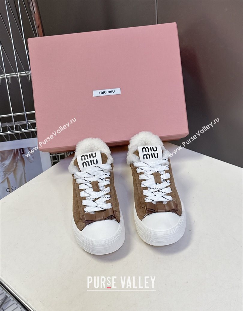 Miu Miu Suede and Wool Sneakers with Bow Brown 2025 1024 (MD-251024088)