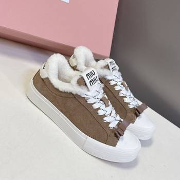Miu Miu Suede and Wool Sneakers with Bow Brown 2025 1024 (MD-251024088)
