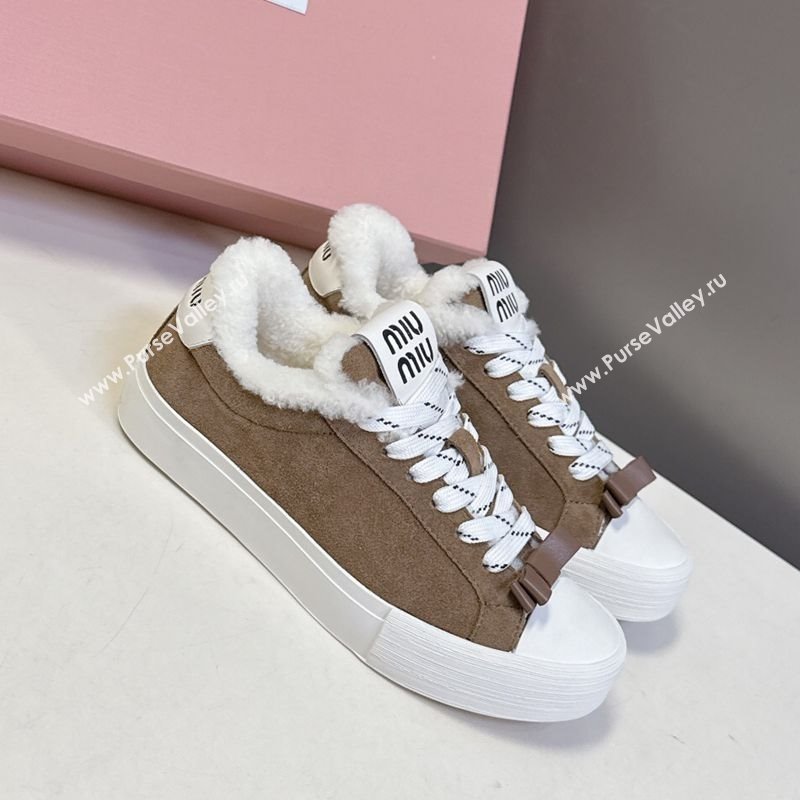 Miu Miu Suede and Wool Sneakers with Bow Brown 2025 1024 (MD-251024088)