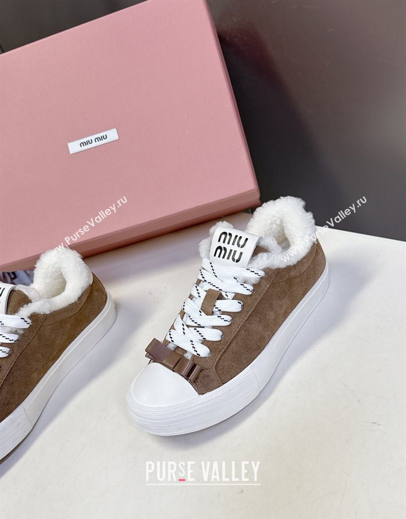 Miu Miu Suede and Wool Sneakers with Bow Brown 2025 1024 (MD-251024088)