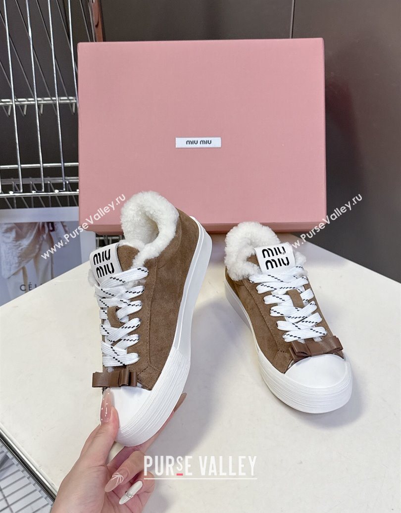 Miu Miu Suede and Wool Sneakers with Bow Brown 2025 1024 (MD-251024088)