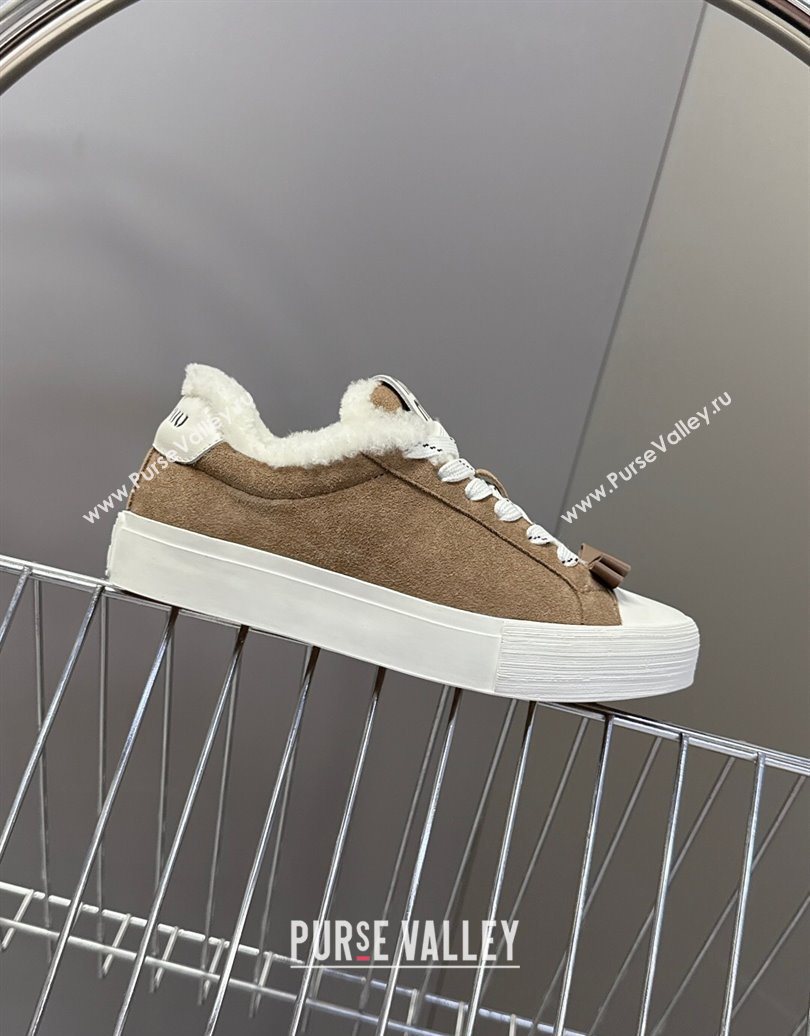 Miu Miu Suede and Wool Sneakers with Bow Brown 2025 1024 (MD-251024088)