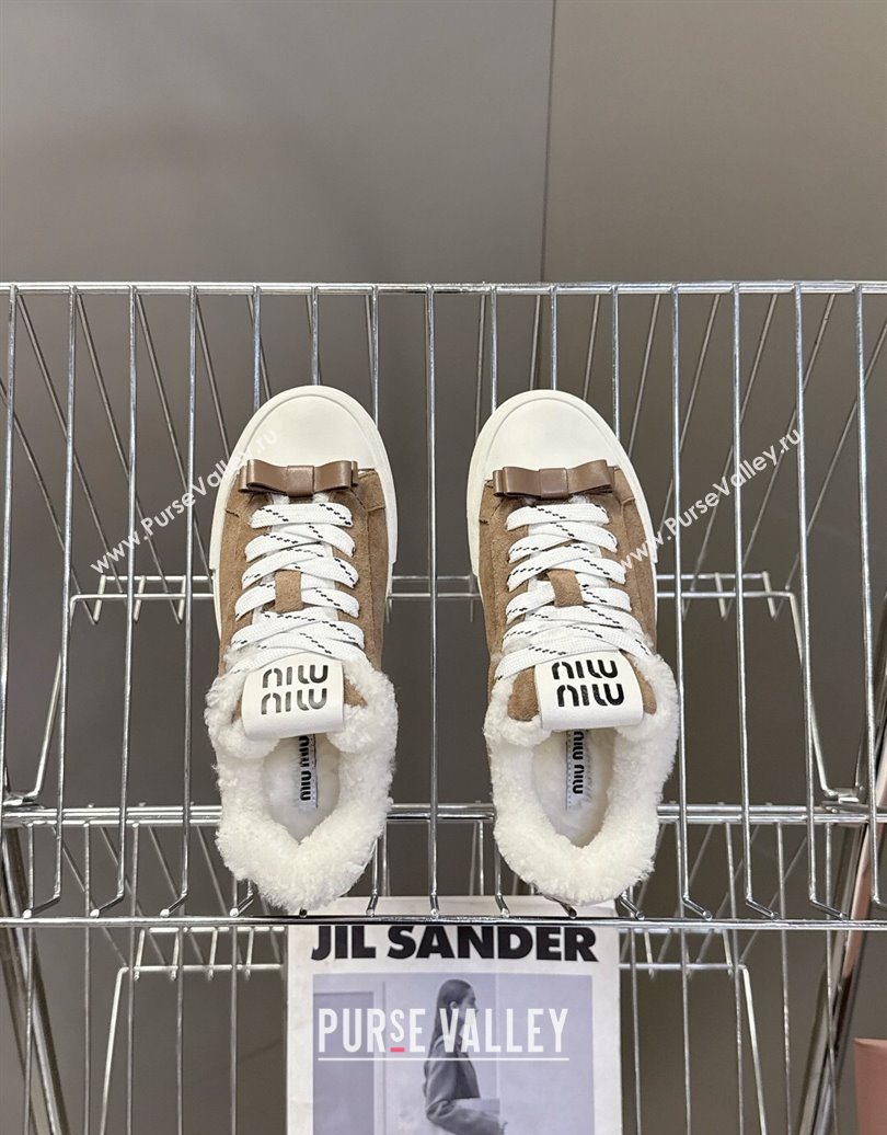 Miu Miu Suede and Wool Sneakers with Bow Brown 2025 1024 (MD-251024088)
