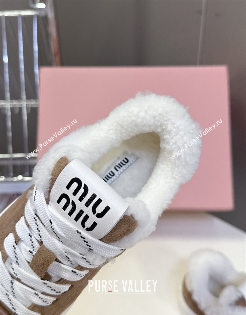 Miu Miu Suede and Wool Sneakers with Bow Brown 2025 1024 (MD-251024088)