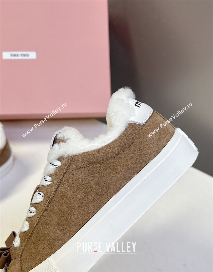 Miu Miu Suede and Wool Sneakers with Bow Brown 2025 1024 (MD-251024088)