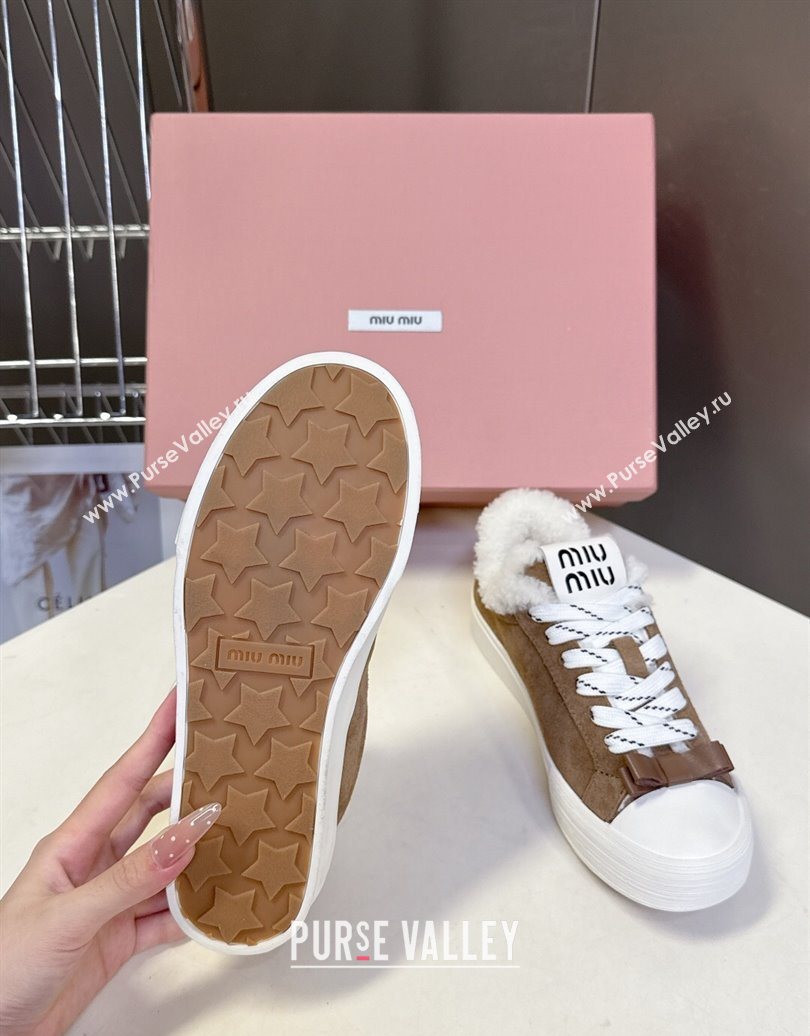 Miu Miu Suede and Wool Sneakers with Bow Brown 2025 1024 (MD-251024088)