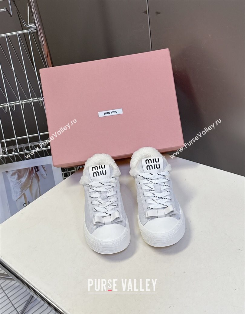 Miu Miu Suede and Wool Sneakers with Bow Grey 2025 1024 (MD-251024089)