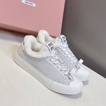 Miu Miu Suede and Wool Sneakers with Bow Grey 2025 1024 (MD-251024089)