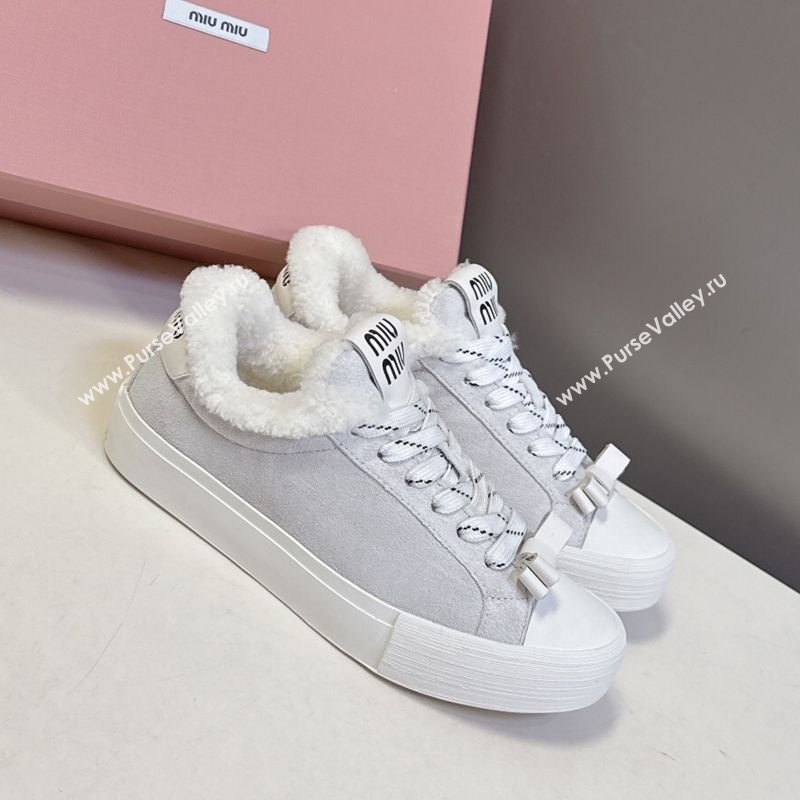 Miu Miu Suede and Wool Sneakers with Bow Grey 2025 1024 (MD-251024089)