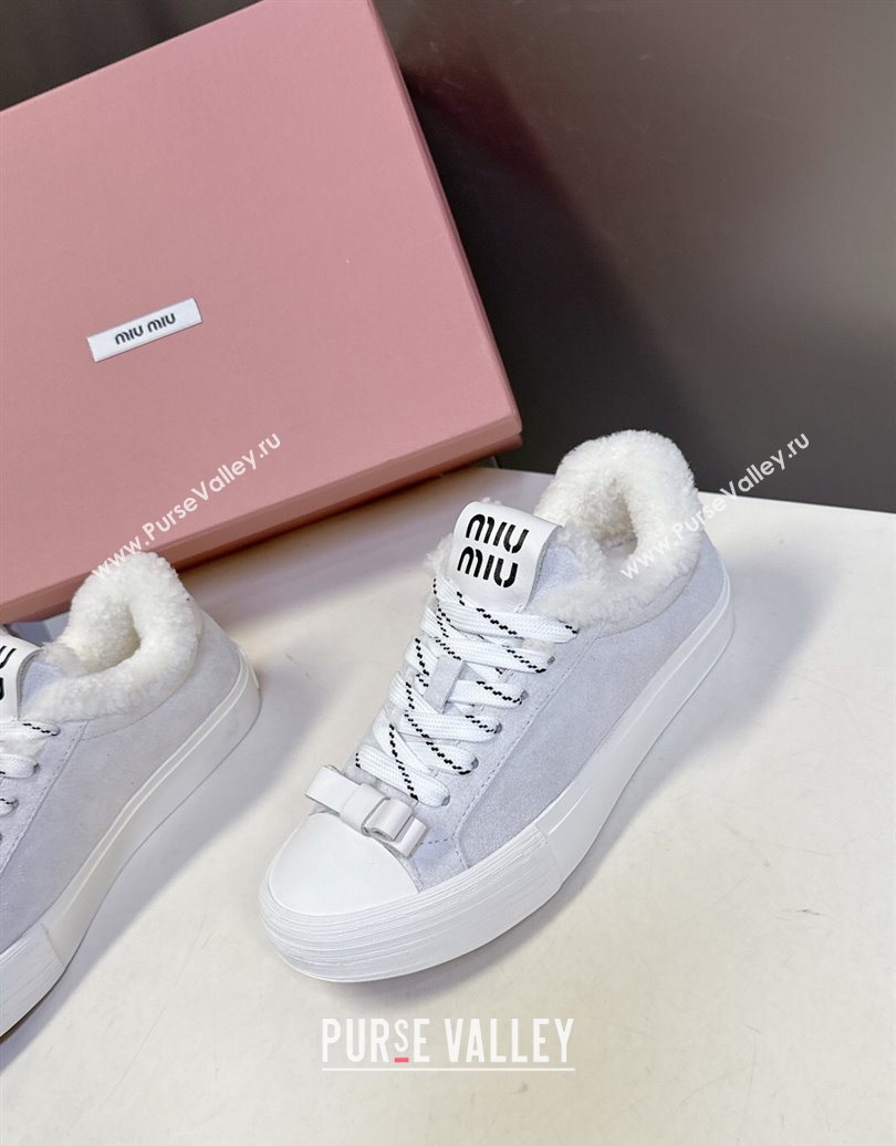 Miu Miu Suede and Wool Sneakers with Bow Grey 2025 1024 (MD-251024089)