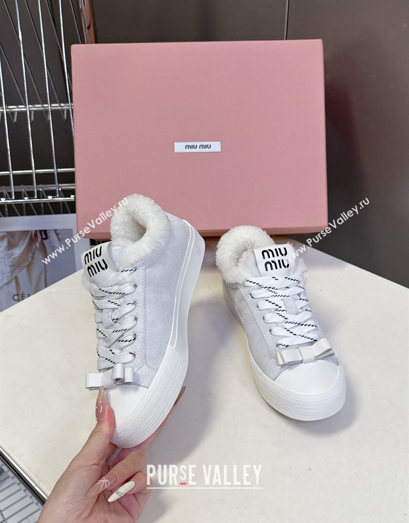 Miu Miu Suede and Wool Sneakers with Bow Grey 2025 1024 (MD-251024089)