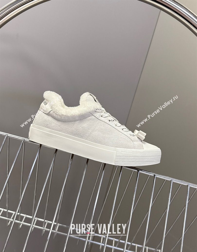 Miu Miu Suede and Wool Sneakers with Bow Grey 2025 1024 (MD-251024089)