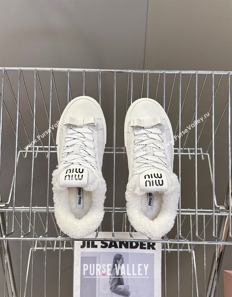 Miu Miu Suede and Wool Sneakers with Bow Grey 2025 1024 (MD-251024089)