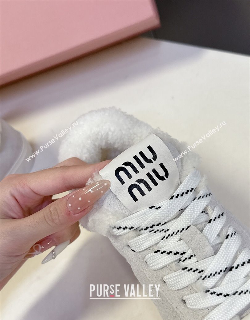 Miu Miu Suede and Wool Sneakers with Bow Grey 2025 1024 (MD-251024089)