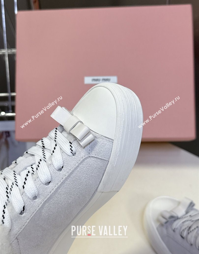 Miu Miu Suede and Wool Sneakers with Bow Grey 2025 1024 (MD-251024089)