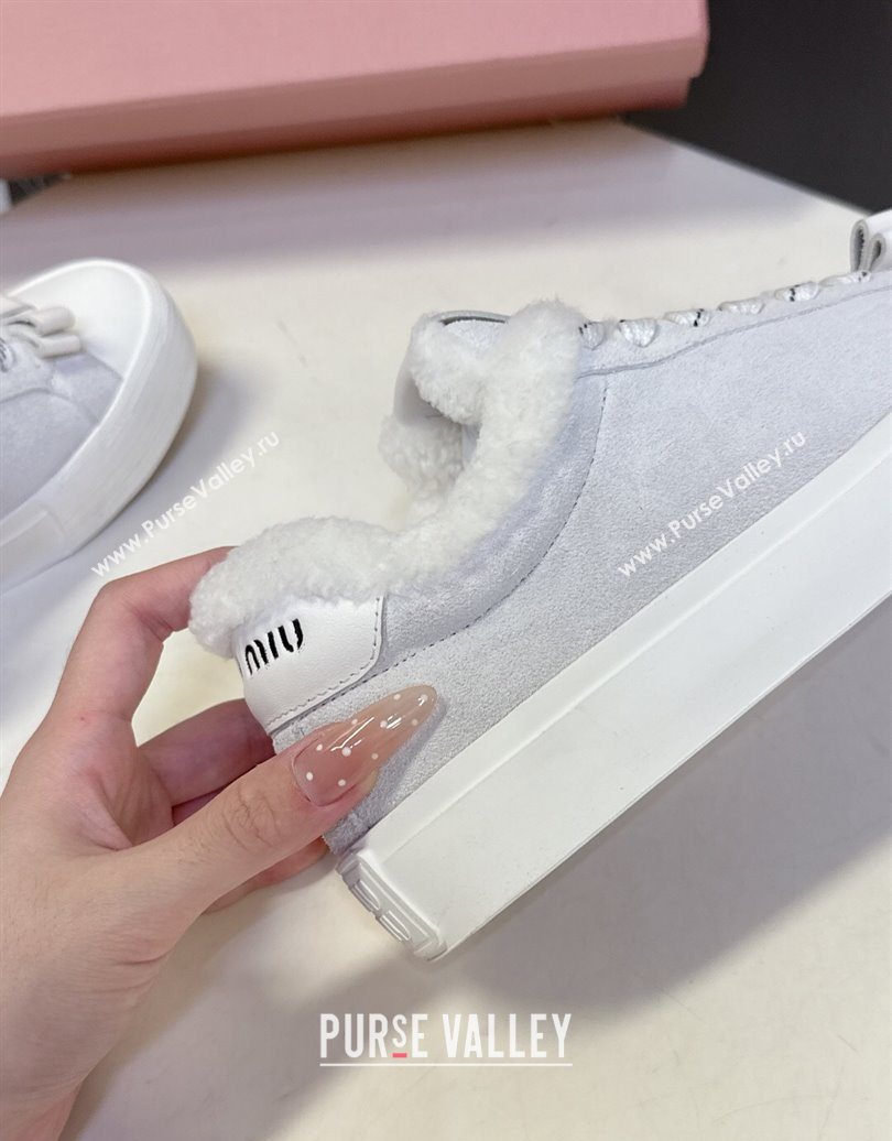 Miu Miu Suede and Wool Sneakers with Bow Grey 2025 1024 (MD-251024089)