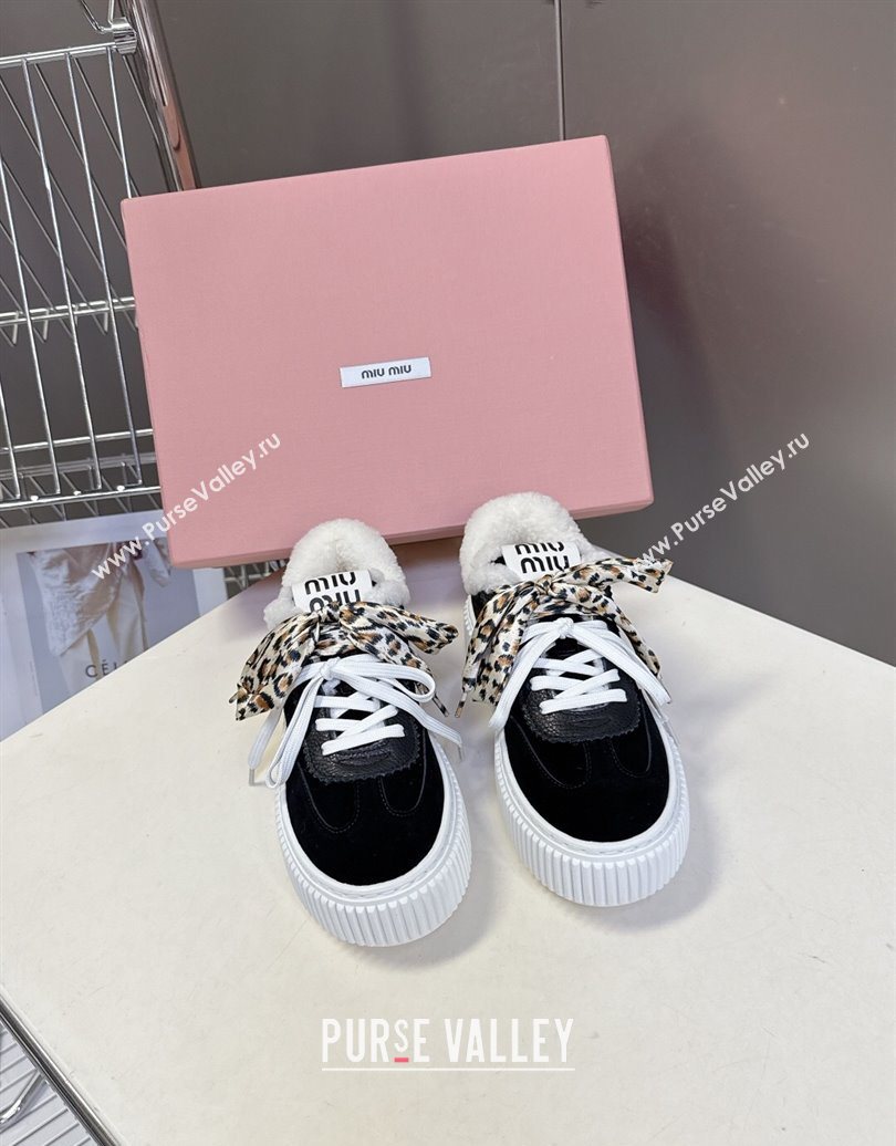 Miu Miu Suede and Wool Sneakers 4.5cm with Double Lace Black 2025 1024 (MD-251024091)