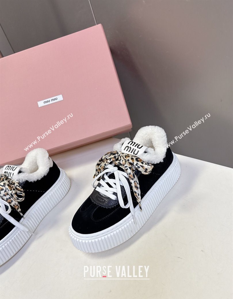 Miu Miu Suede and Wool Sneakers 4.5cm with Double Lace Black 2025 1024 (MD-251024091)
