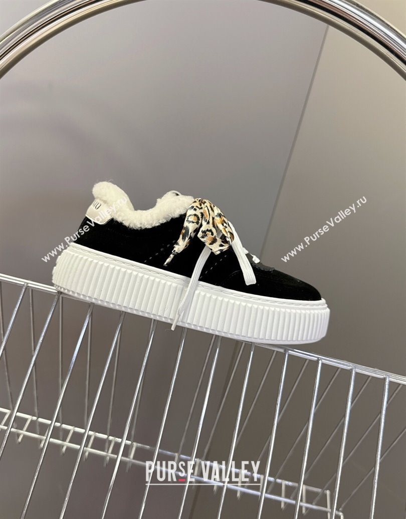 Miu Miu Suede and Wool Sneakers 4.5cm with Double Lace Black 2025 1024 (MD-251024091)