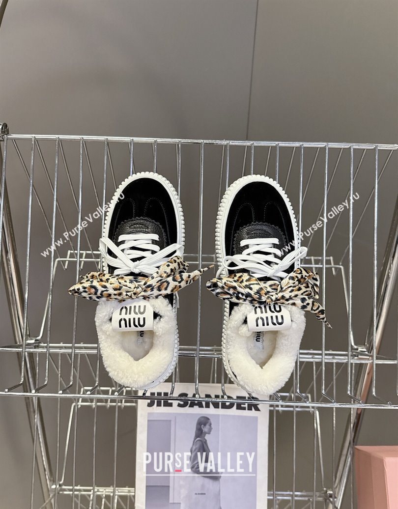 Miu Miu Suede and Wool Sneakers 4.5cm with Double Lace Black 2025 1024 (MD-251024091)