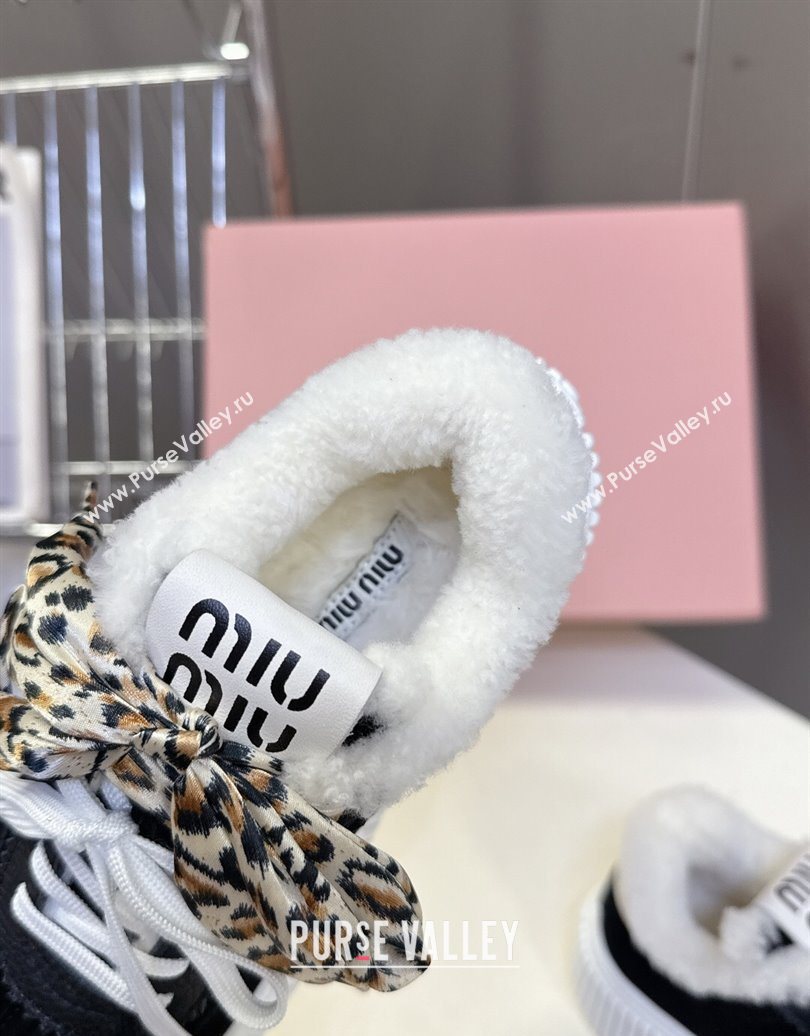 Miu Miu Suede and Wool Sneakers 4.5cm with Double Lace Black 2025 1024 (MD-251024091)