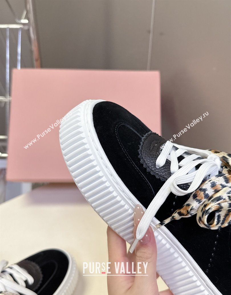 Miu Miu Suede and Wool Sneakers 4.5cm with Double Lace Black 2025 1024 (MD-251024091)