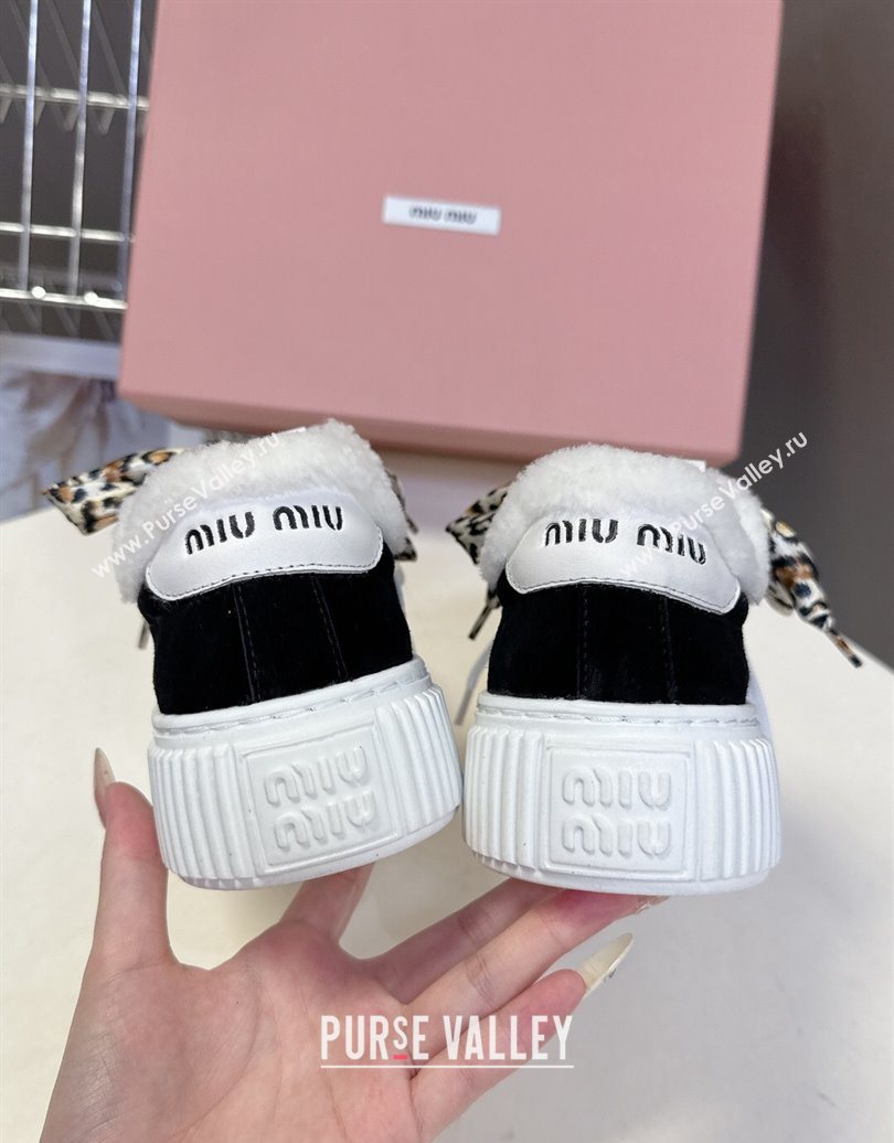 Miu Miu Suede and Wool Sneakers 4.5cm with Double Lace Black 2025 1024 (MD-251024091)