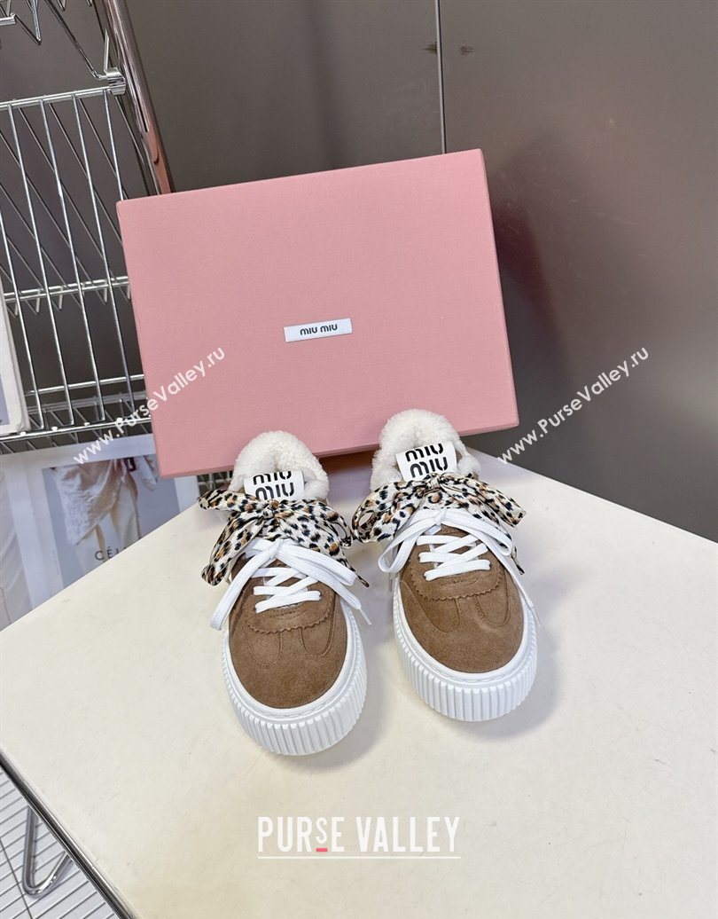 Miu Miu Suede and Wool Sneakers 4.5cm with Double Lace Brown 2025 1024 (MD-251024092)