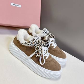 Miu Miu Suede and Wool Sneakers 4.5cm with Double Lace Brown 2025 1024 (MD-251024092)