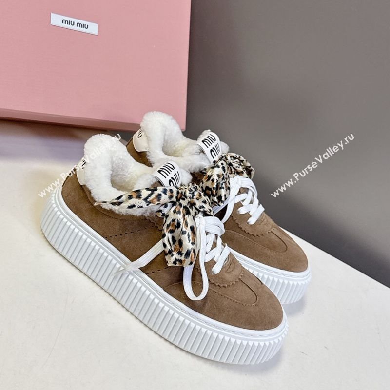 Miu Miu Suede and Wool Sneakers 4.5cm with Double Lace Brown 2025 1024 (MD-251024092)
