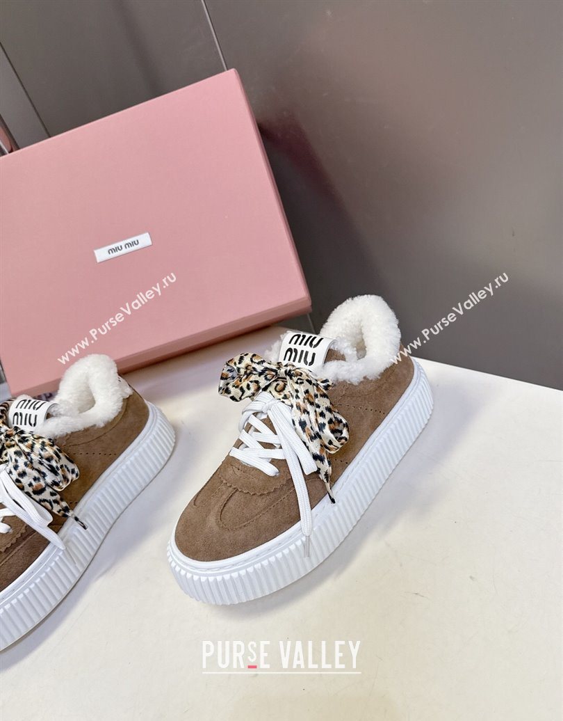 Miu Miu Suede and Wool Sneakers 4.5cm with Double Lace Brown 2025 1024 (MD-251024092)