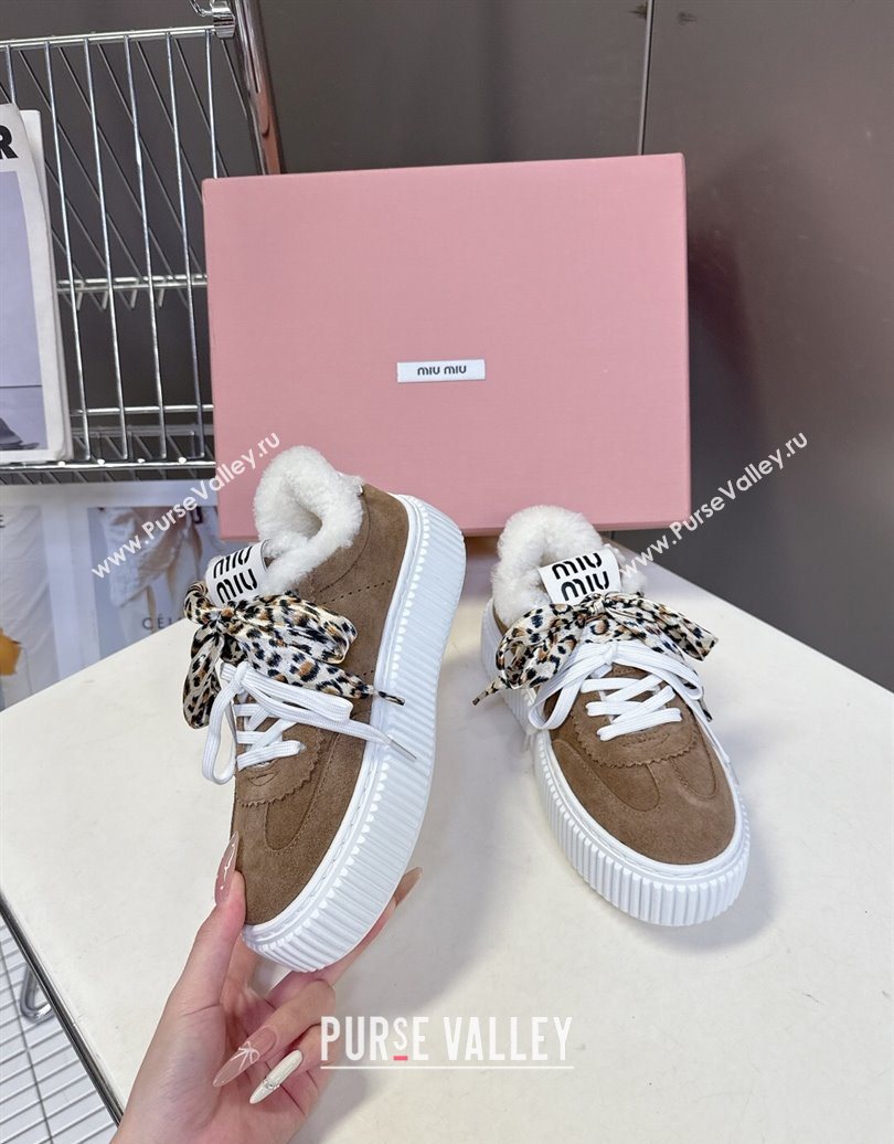 Miu Miu Suede and Wool Sneakers 4.5cm with Double Lace Brown 2025 1024 (MD-251024092)