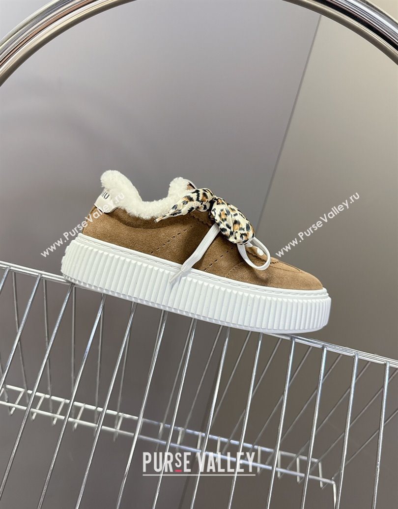 Miu Miu Suede and Wool Sneakers 4.5cm with Double Lace Brown 2025 1024 (MD-251024092)