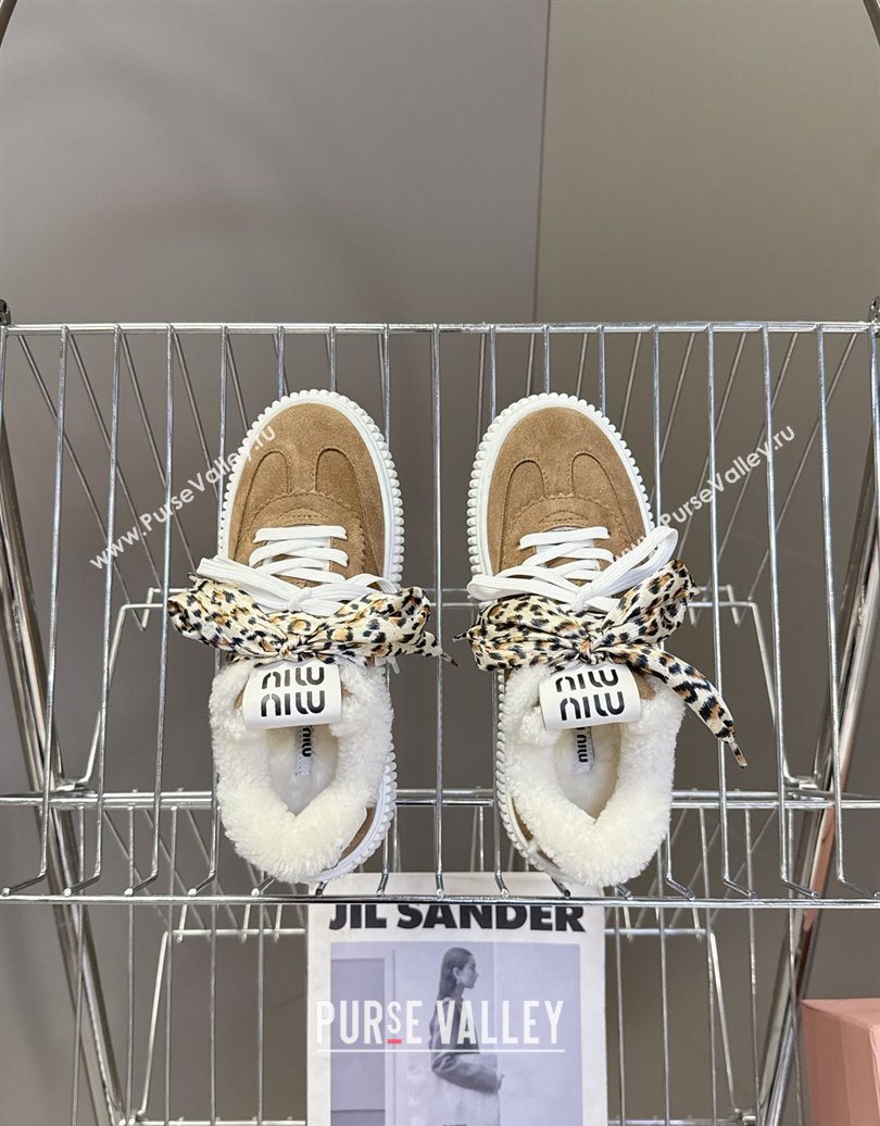 Miu Miu Suede and Wool Sneakers 4.5cm with Double Lace Brown 2025 1024 (MD-251024092)