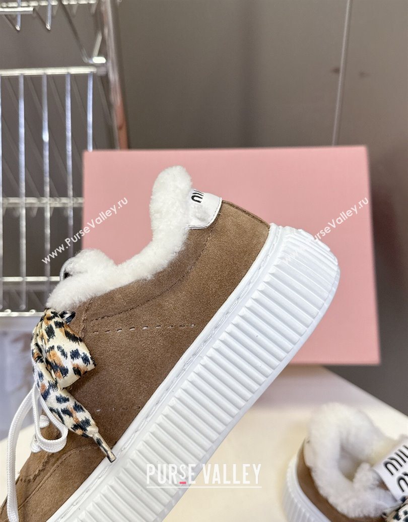 Miu Miu Suede and Wool Sneakers 4.5cm with Double Lace Brown 2025 1024 (MD-251024092)