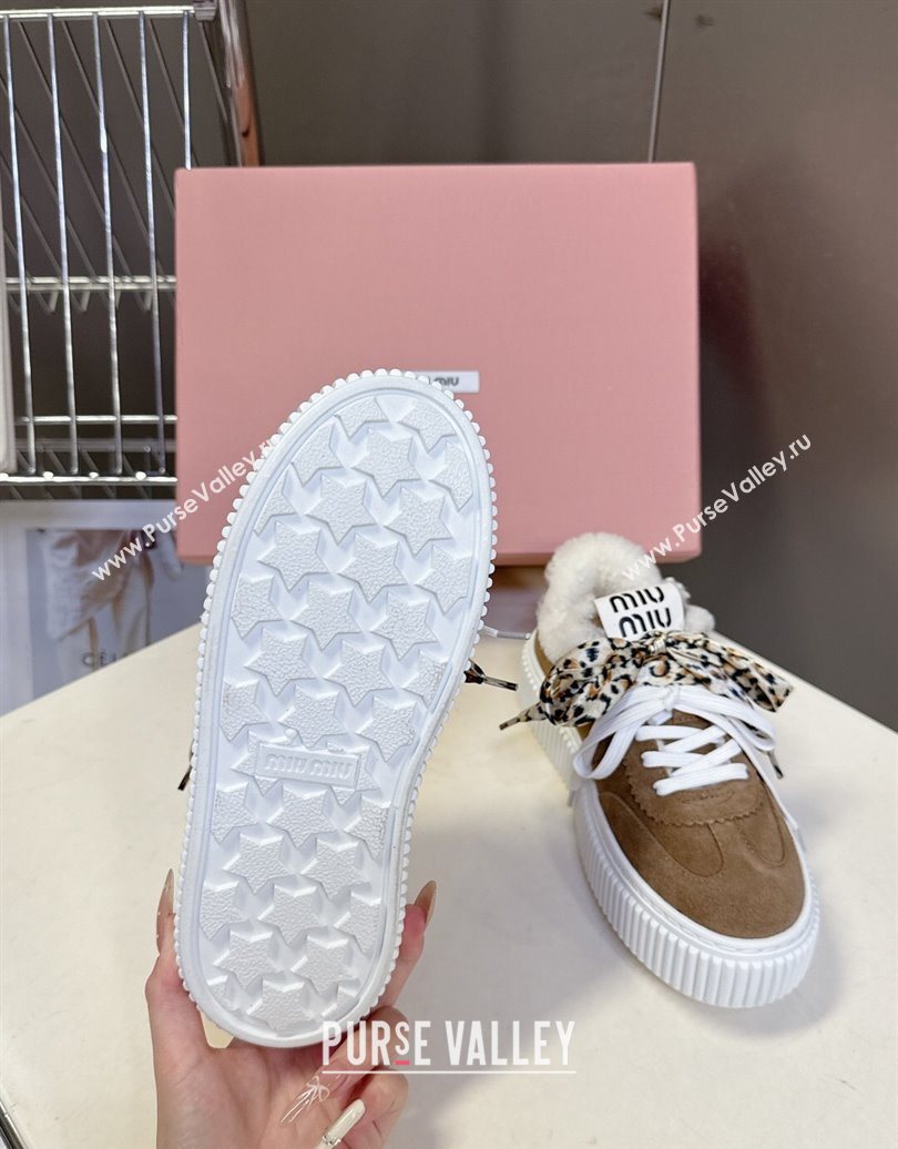 Miu Miu Suede and Wool Sneakers 4.5cm with Double Lace Brown 2025 1024 (MD-251024092)
