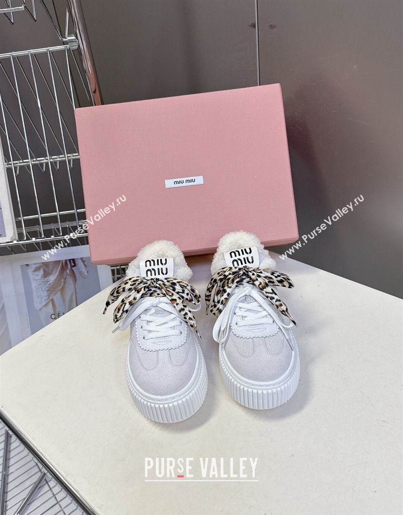 Miu Miu Suede and Wool Sneakers 4.5cm with Double Lace Grey 2025 1024 (MD-251024094)